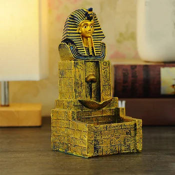 

Egyptian Pharaoh King Teahouse Golden Office Resin Gift Censer Holder Waterfall Backflow Incense Burner Home Decor Craft
