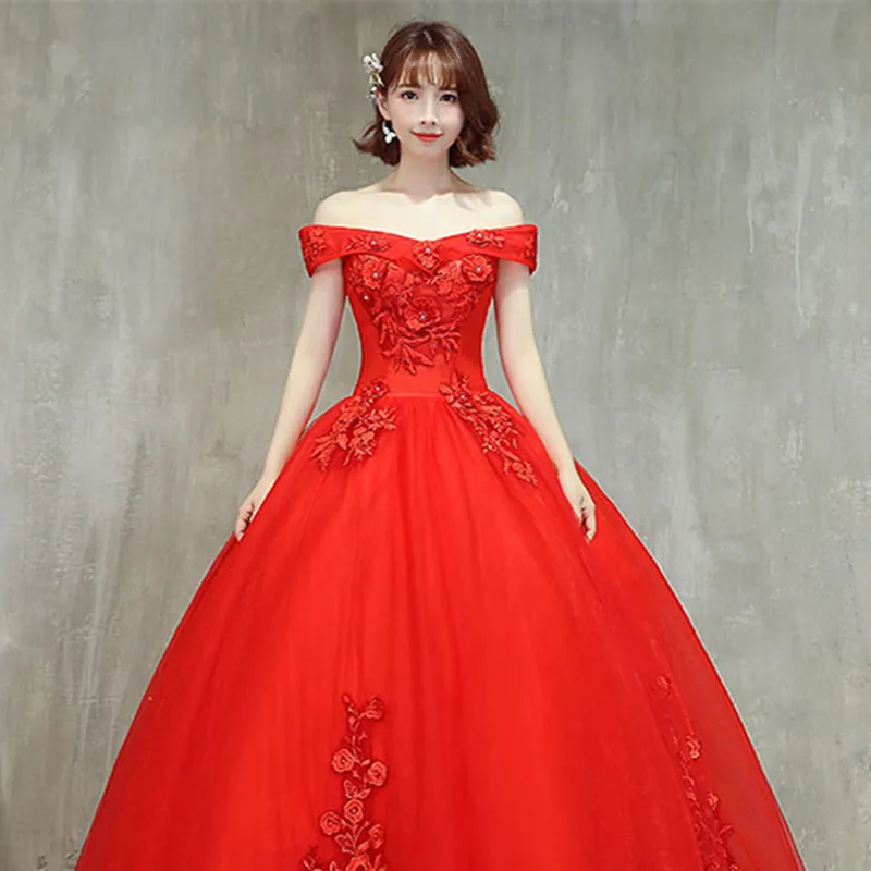 Новое поступление красное платье Quinceanera платье с открытыми плечами аппликации Бисер пышное платье Выпускной платье для балла маскарада