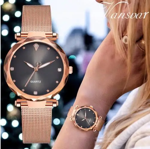 

Vansvar Brand Fashion Women Rose Gold Colorful Dial Watch Luxury Stainless Steel Mesh Quartz Wrist Watch Relogio Feminino Hot