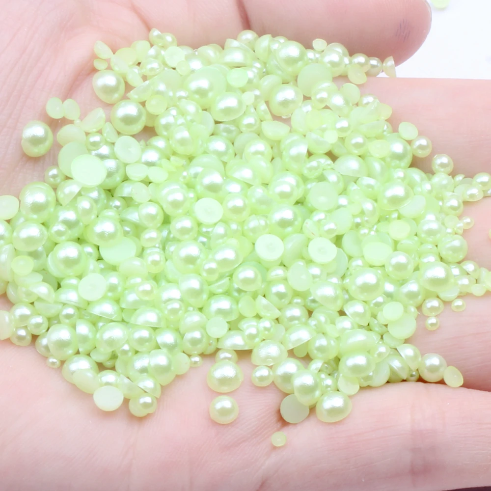2-12mm and Mix Size Light Green Half Round Imitation Pearl Loose Beads ABS Flatback For DIY Nails Scrapbook Decorate | Украшения и