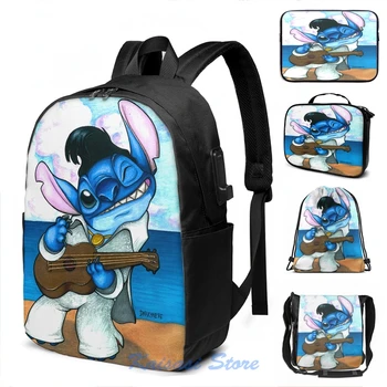 

Funny Graphic print Elvis Stitch USB Charge Backpack men School bags Women bag Travel laptop bag