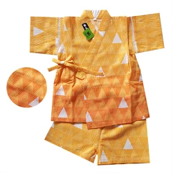 Estilo japão conjuntos de pijama quimono pai filho verão algodão manga curta sleepwear lounge casual anime impressão kimono yukata