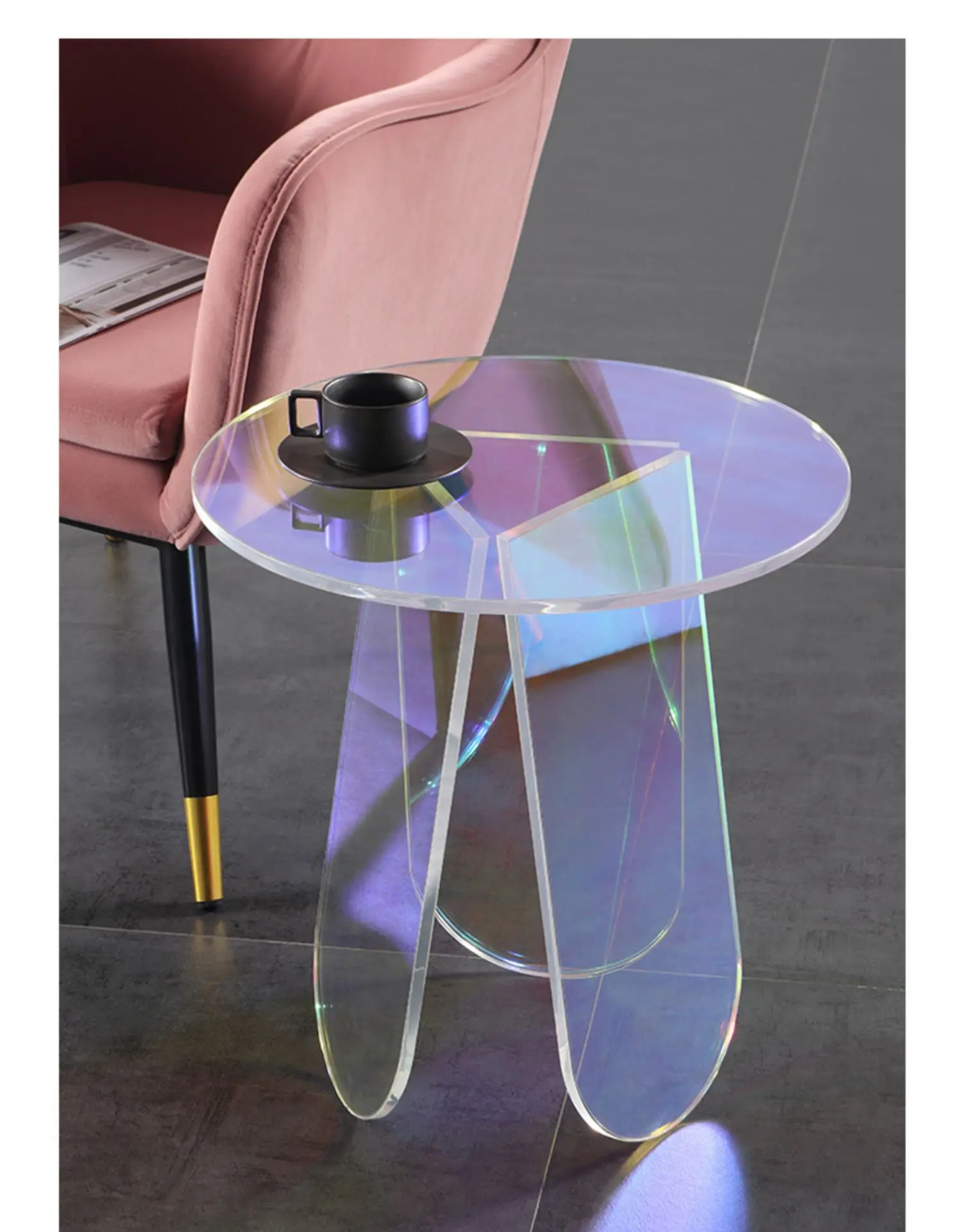 Скандинавский цветной стеклянный акриловый кофейный столик прозрачный дизайнерский круглый Сказочный угловой столик для дивана