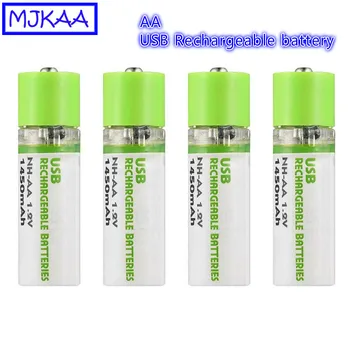 

MJKAA 4PCS AA 1450mAh 1.2V USB Rechargeable Battery NI-MH Cell Environmental Batteries Charging Port Portable for Remote Control