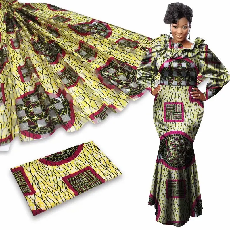 4 ярдов органза соответствующие 2 ярдов лента Материал ткань леди Африканский нигерийский свадебное платье одежды Анкара натуральный шелк с принтом - Цвет: as picture