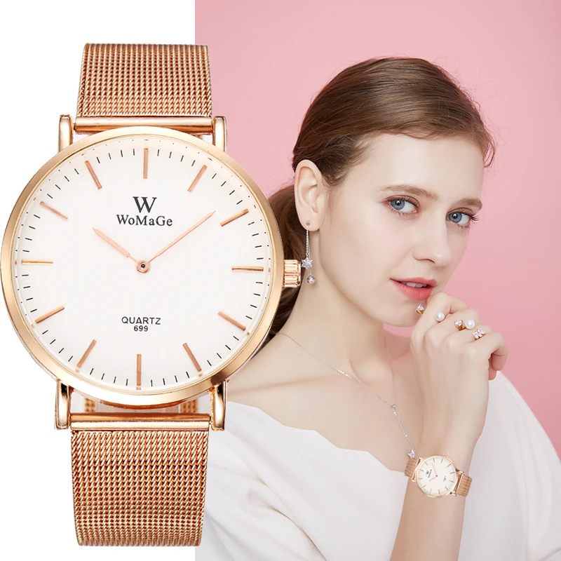 

Watch Woman Rose Gold Stainless Steel Mesh Belt Business Quartz Clock Ladies Fashion Dress Watches For Women Bayan Kol Saati