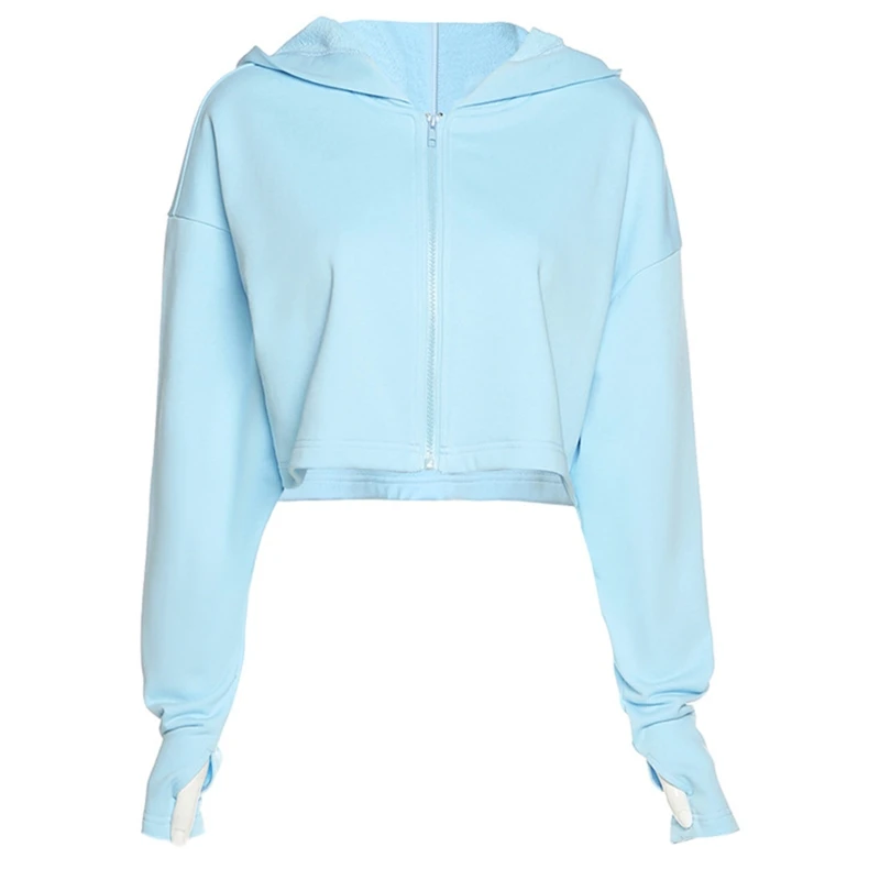 

Women Long Sleeve Hoodies Jacket Zip Up Solid Color Loose Crop Sweatshirt Coat X7XE