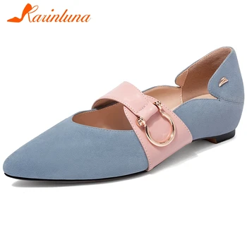 

KARINLUNA Sexy Girl Spring Autumn Casual Flats Buckle Pointed Toe Genuine Leather Slip On Flats Women Spring Shoes Woman