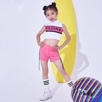 

2020 Children Jazz Dance Costume Girls Cheerleading Costume Navel Fashion Clothing Summer Dancing Dress