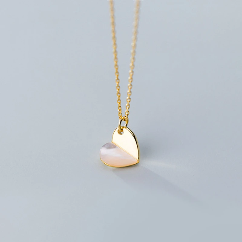 

925 Sterling Silver Gold Color Cute Heart Shape Pendant Necklace 41CM Short Clavicle Chain Fashion Jewelry For Women Gift D5561