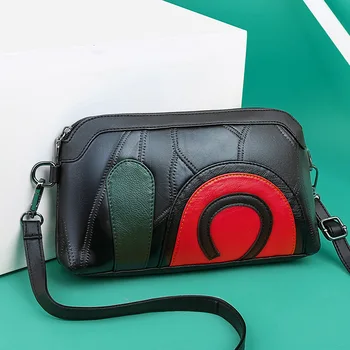 

Small Crossbody Bags for Women Black Shoulder Bag Lady Genuine Leather Clutch Purses Patch Hit Color Soft Sheepskin Good Quality