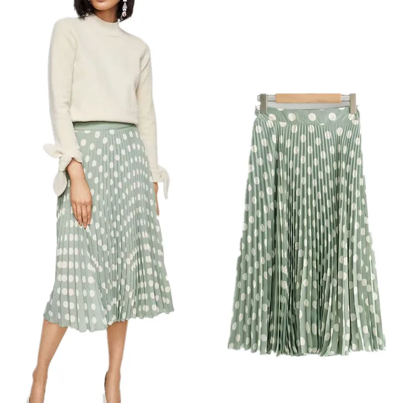 

Polka Dot Skirt Summer Women's 2018 Spring And Summer Mid-length Korean-style High-waisted Slimming Students Skirt Elastic Waist