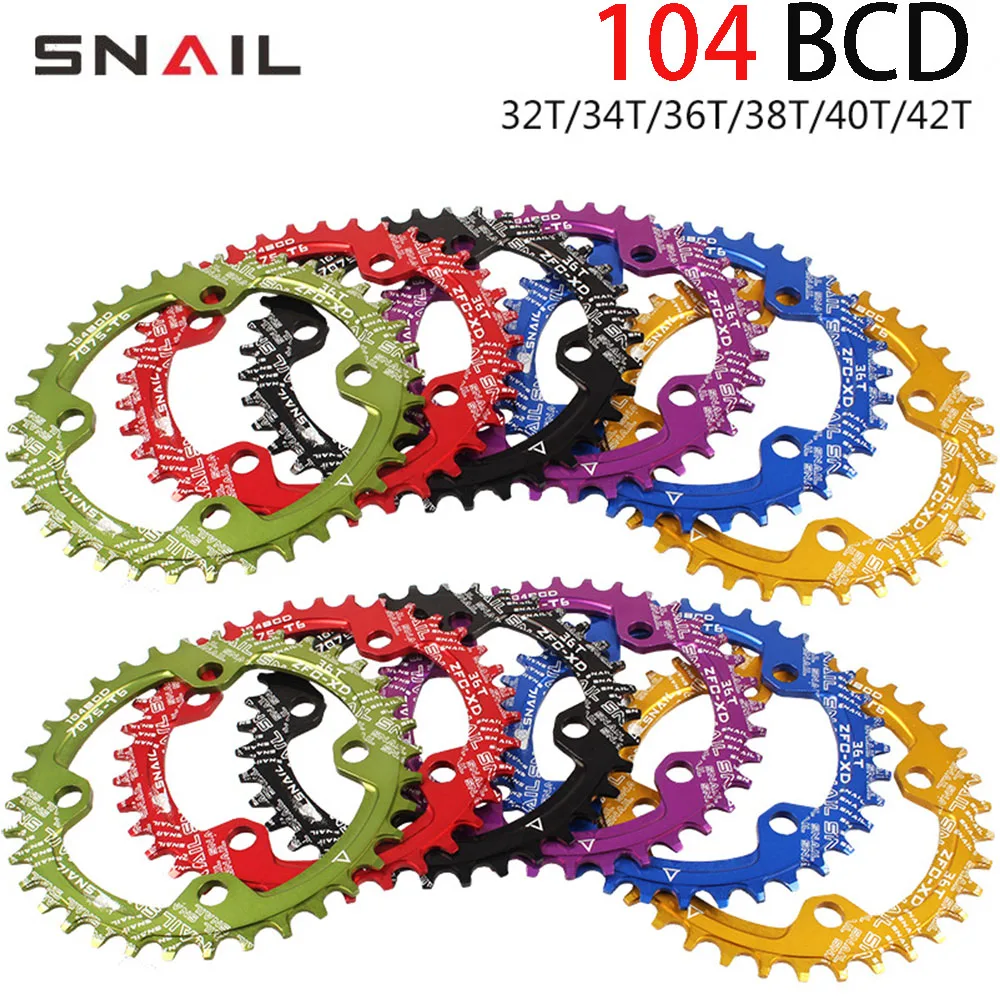 Велосипедная цепь SNAIL Round 104BCD Narrwo 32T 34T 36T 38 зубьев 104 BCD Crown Mtb Dish Monoplate Bike Plate | Спорт и