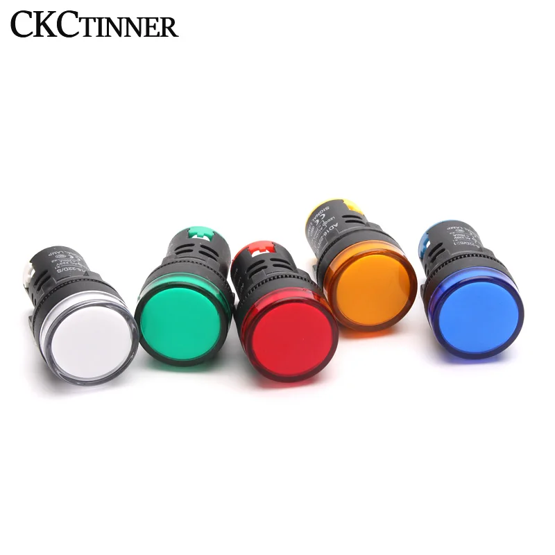 1pcs 22mm Indicator Light 12V 24V 220V 380V LED Power Indicator Pilot Signal Light AD16-22DS Panel Mount Lamp Multicolor 20mA