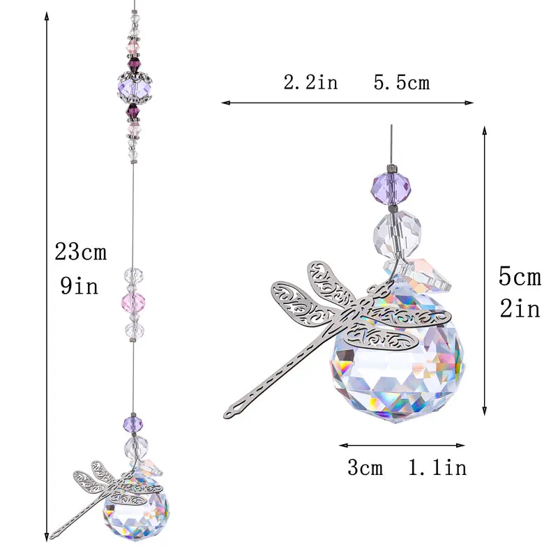 H&D 2pcs 30mm Crystal Ball Prisms Butterfly Dragonfly Suncatchers Window Hanging Ornament Rainbow Maker for Home,Garden Decor