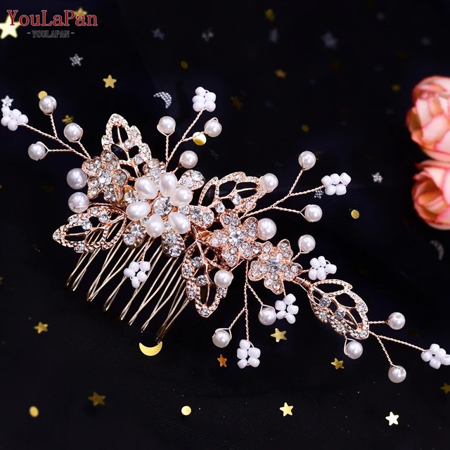 TOPQUEEN HP77 Wedding Tiara Bridal Combs Rhinestone Wedding Headwear Wedding Hair Accessories Bridal Headdress Wedding Hair Comb HP342-Rose Gold