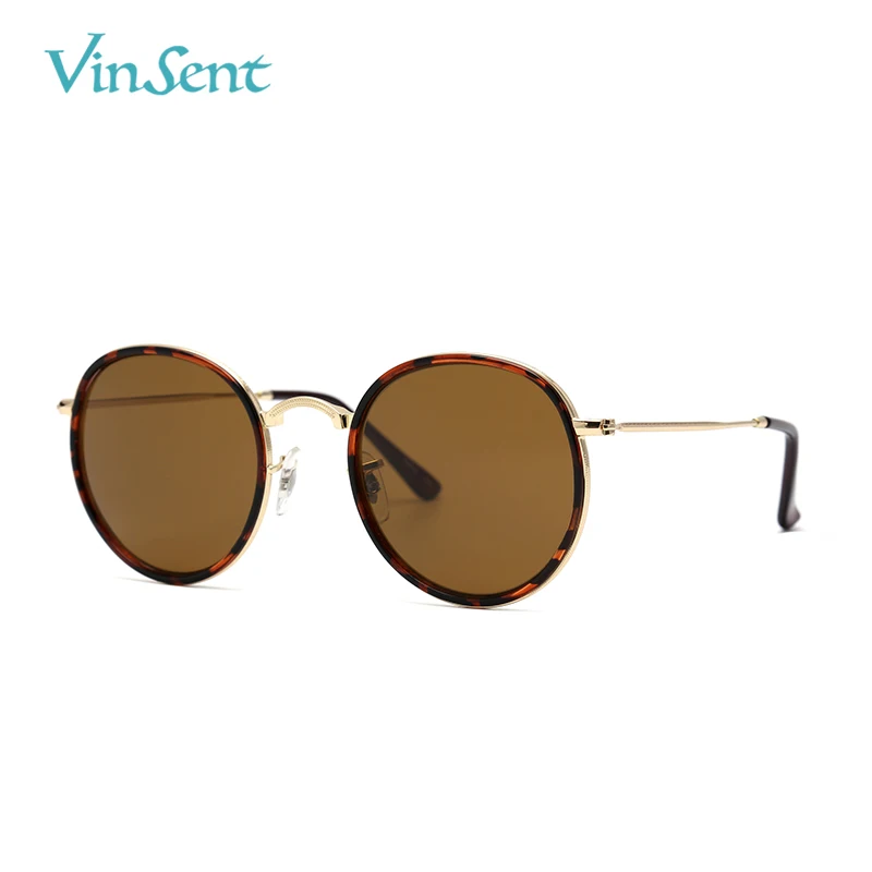 

VinSent Female Round Sunglasses Stainless Steel Frame Glasses Lens Brand Designer Retro Style Sunglass for Women