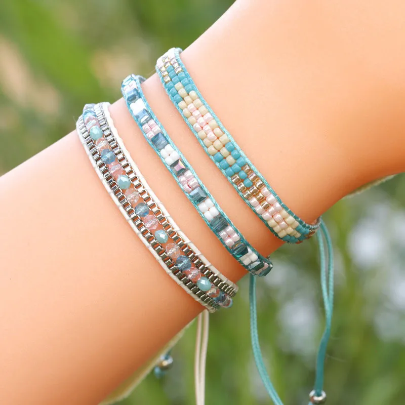 

3pcs Bohemian Handwoven Beads Wax Line Friendship String Bracelet for Women Macrame Beach Jewelry Crystal As Female Jewelry