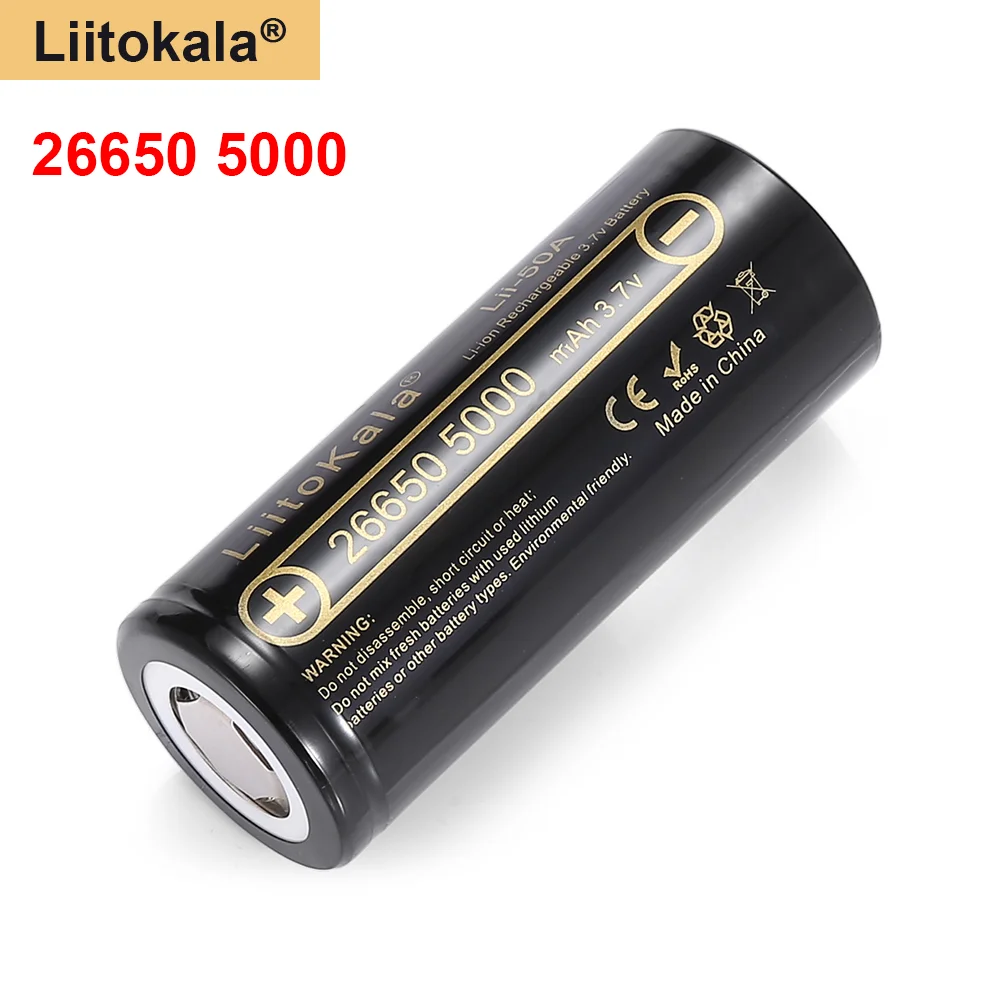 Литий ионный перезаряжаемый аккумулятор большой емкости LiitoKala 26650 5000 мАч Lii 50A 3 7 в