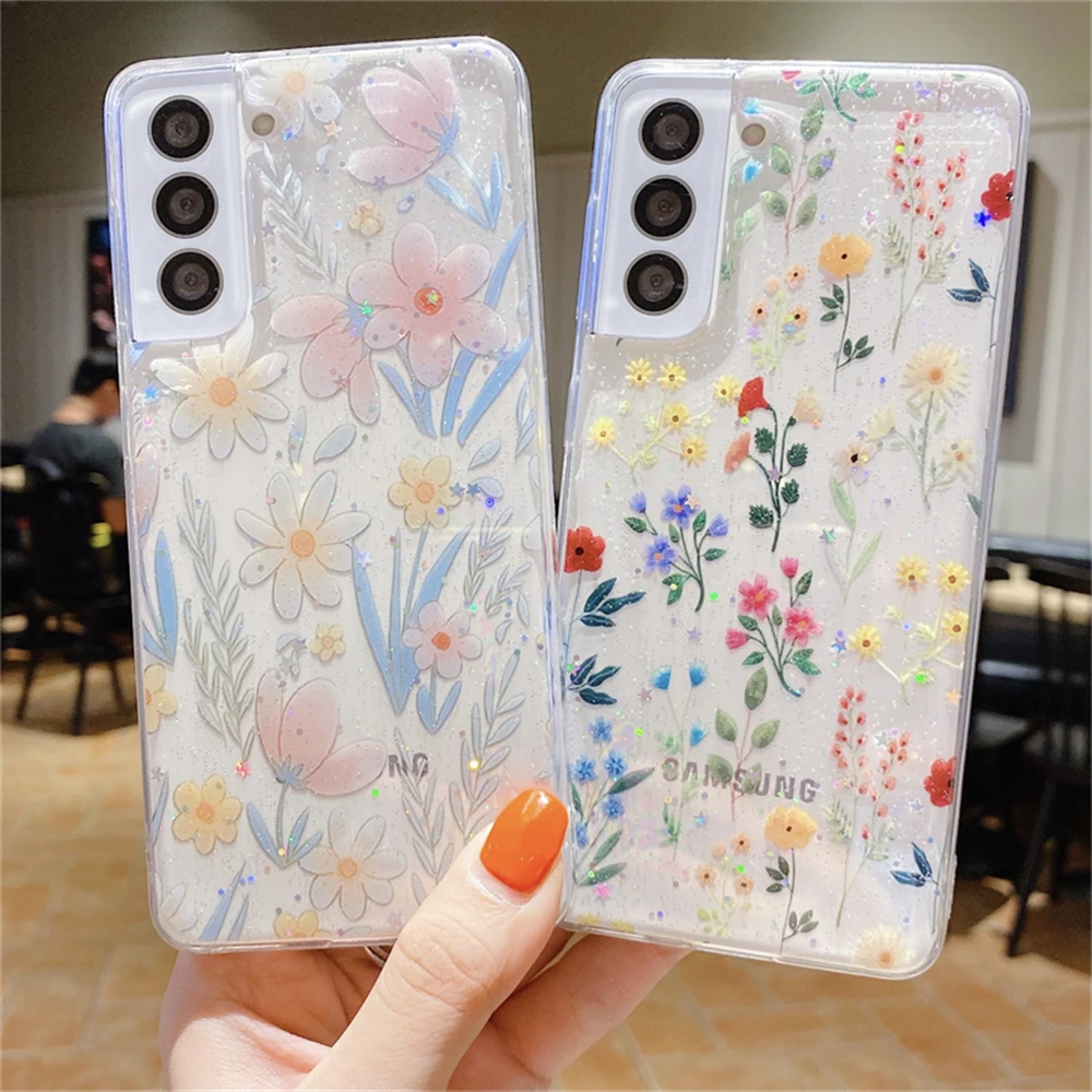 cute phone cases for samsung  Long Lanh Họa Tiết Hoạt Hình Dễ Thương Hoa Trong Suốt Mềm Mại Ốp Lưng Điện Thoại Samsung Galaxy S22 S21 S20 Plus FE Note 20 Cực A52 a72 A32 A50 A71 Bao samsung silicone