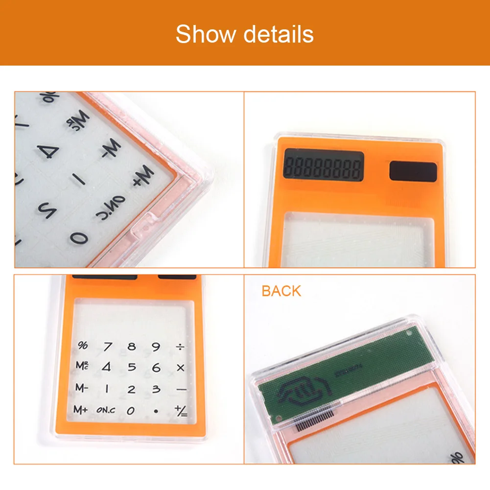 

Solar Ultra Slim Touchscreen LCD 8 Digit Electronic Transparent Calculator Home Office Use SP99