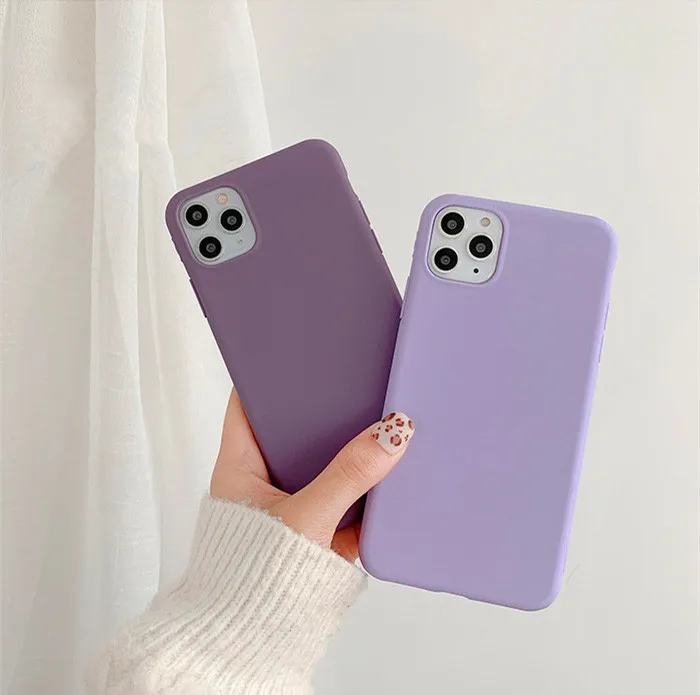 Original Purple Matte Soft Tpu Phone Case For iPhone 7 8 Plus 11 11pro Max X XS Solid Color Full Protective Back Cover | Мобильные