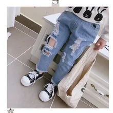 Детские джинсы с дырками для мужчин и женщин; модные повседневные штаны для детей; брюки для малышей