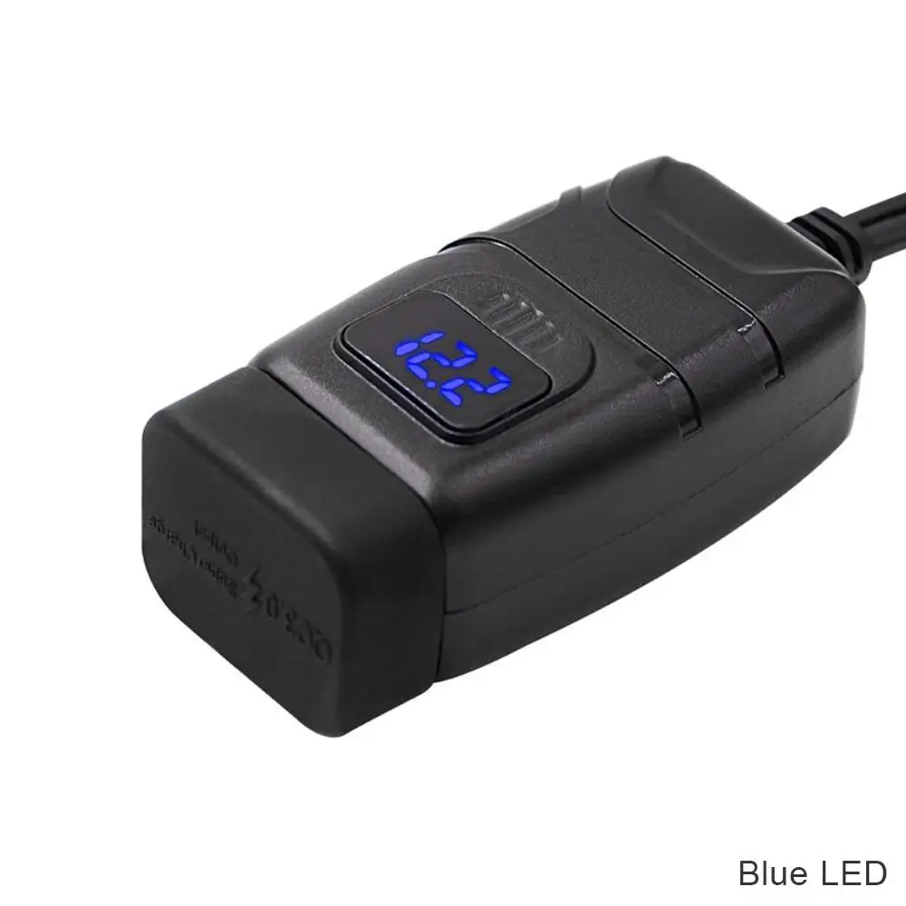12V служба доставки морским транспортом до USB адаптер с Вольтметр вкл/выкл переключатель мотоцикла быстрого отсоединения штепсельной вилки с Водонепроницаемый двойной QC3.0 для быстрой зарядки с usb-портом, Зарядное устройство - Цвет: Синий