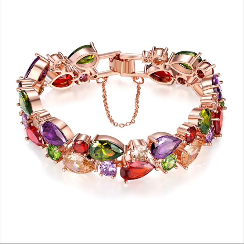 

SZ002 Mona Lisa colorful zircon bracelet multi color rose gold bangle exaggerated delicate girl's hand ornament