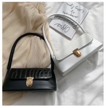 

Retro Alligator Women Messenger Handbags Luxury Baguette Shoulder Bags for women 2020 Split Retro Crocodile Bolsas Sac A Main