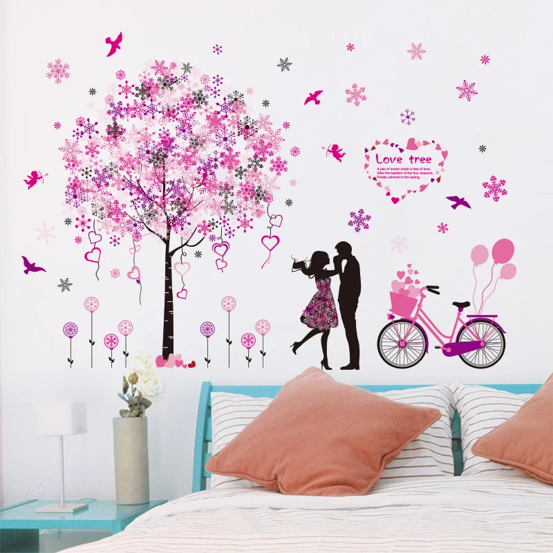 

[SHIJUEHEZI] Tree Couples Bike Wall Stickers PVC Material Cartoon Mural Art for Living Room Bedroom Decoration muursticker