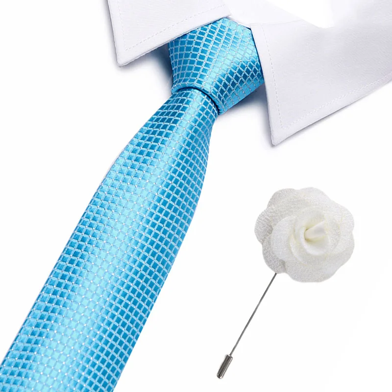 

7.5cm Neck Tie Men Skinny Soild necktie wedding&party ties fashion Mens Business With Brooch