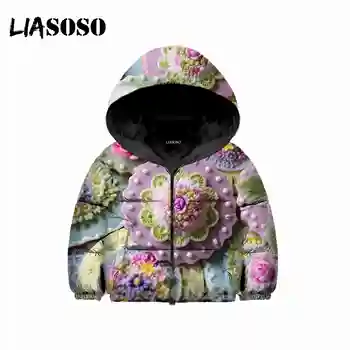 

Rose Flower Down Filled Coat Children Jacket 3D Print Anime Kids Harajuku Boy Girl Zipper Hoodie Warm Teens Cotton Clothing B178