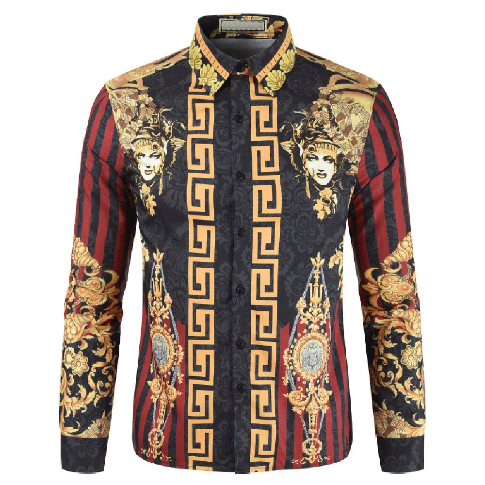 

Thin Summer Shirt For Men Single Breast European American Ethnic Pattern Royal Shirts For Big and Tall Man Casual Shirt Top Tees