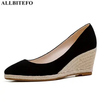 

ALLBITEFO soft sheepskin suede genuine leather high heel shoes fashon leisure wedges heel women heels shoes high heels women