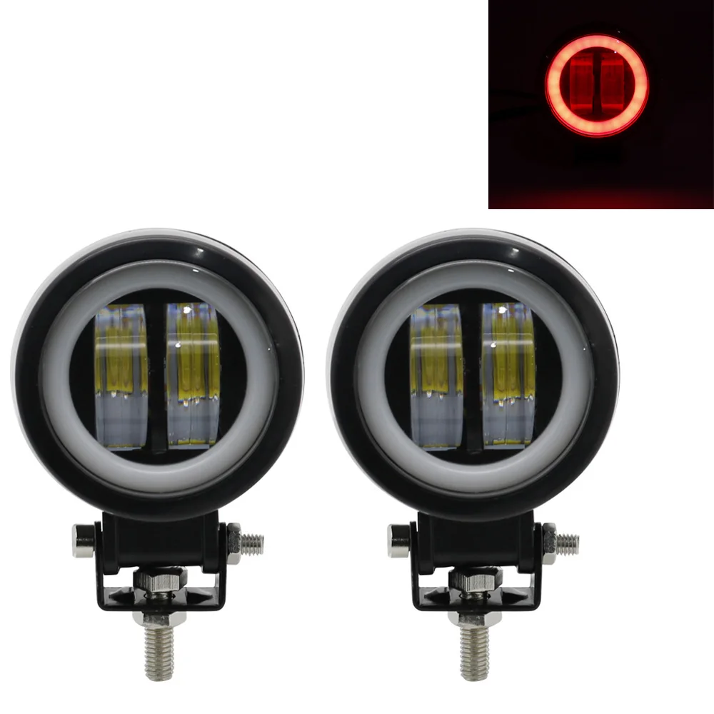 LED Fog Lamp Driving Daytime Off road Led Light Headlight 3'' 20W Motorcycle Halo Lamps For Jeep ATV 12V 24V SUV Worklight Beams - Цвет: 2x white and red