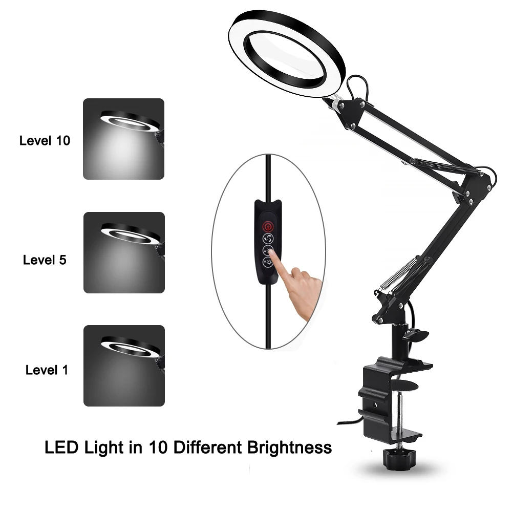NEWACALOX USB 5X Illuminated Magnifier 3 Color Desk Lamp Magnifying Glass Soldering Third Hand Tool Flexible Reading Loupe