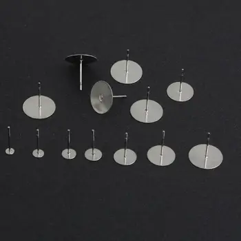 

3-12mm 100pcs/lot Stainless Silver Tone Steel Flat Pad Earring Studs with For Jewelry Making DIY Jewelry Findings