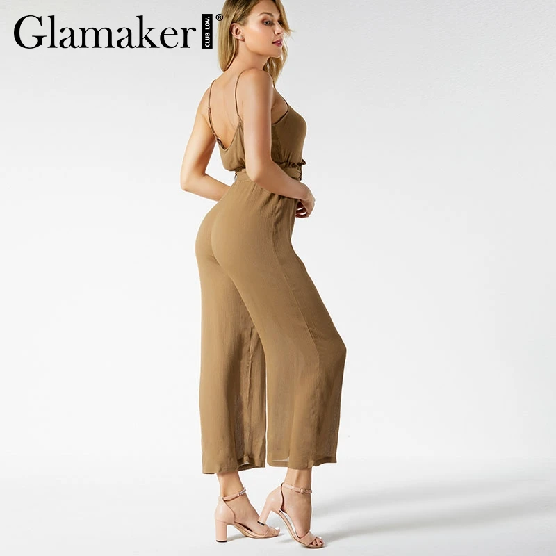 Женский комбинезон Glamaker длинный с высокой талией и треугольным вырезом на