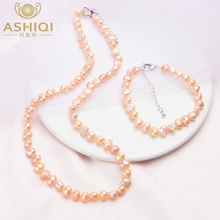 Модные Ювелирные наборы из натурального жемчуга в стиле барокко, 7-8 мм, ожерелье из настоящего пресноводного жемчуга, браслет для женщин, новое поступление