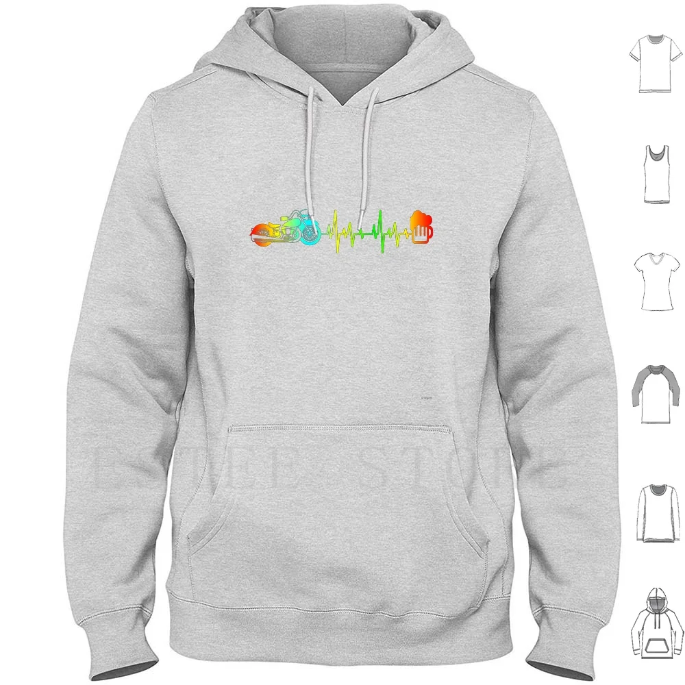 Biker Heartbeat Loves Beer After Riding Custom Tshirt Felpa Con Cappuccio Manica Lunga Moto Biker Custom Moto Guzzi Goldwing