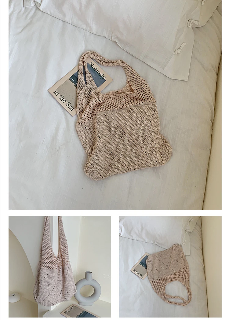 Women's bag 2022 Trend Handbags Knitted bag Luxury Designer Crochet Shoulder bags Ladies Tote bag Shopper Sac Bags for Women