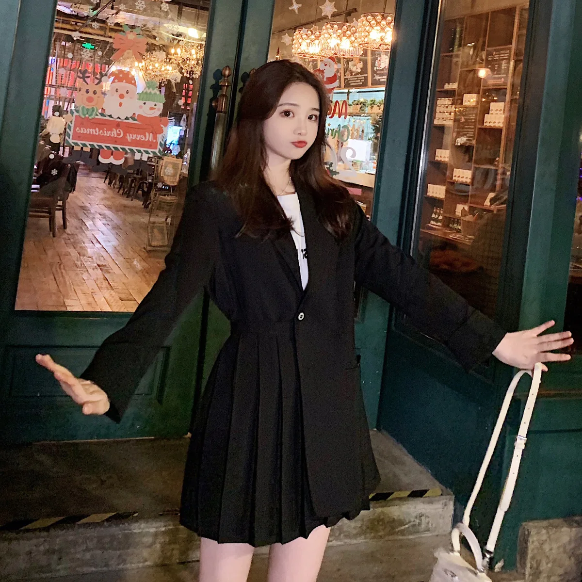 

2020 Spring New Style WOMEN'S Dress Korean-style Retro Deconstructable Double Purpose Pleated Skirt Joint Suit Jacket Tops Women