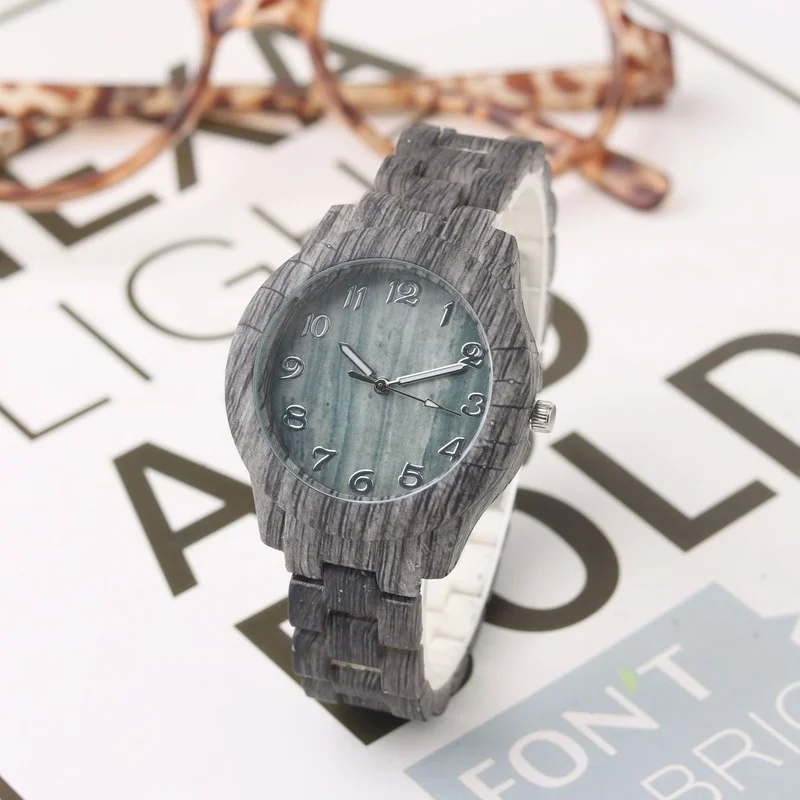 Reloj de madera de imitación para mujer, accesorio de marca de moda, de lujo, de cuero Vintage, de cuarzo, de Color - Imagen 3