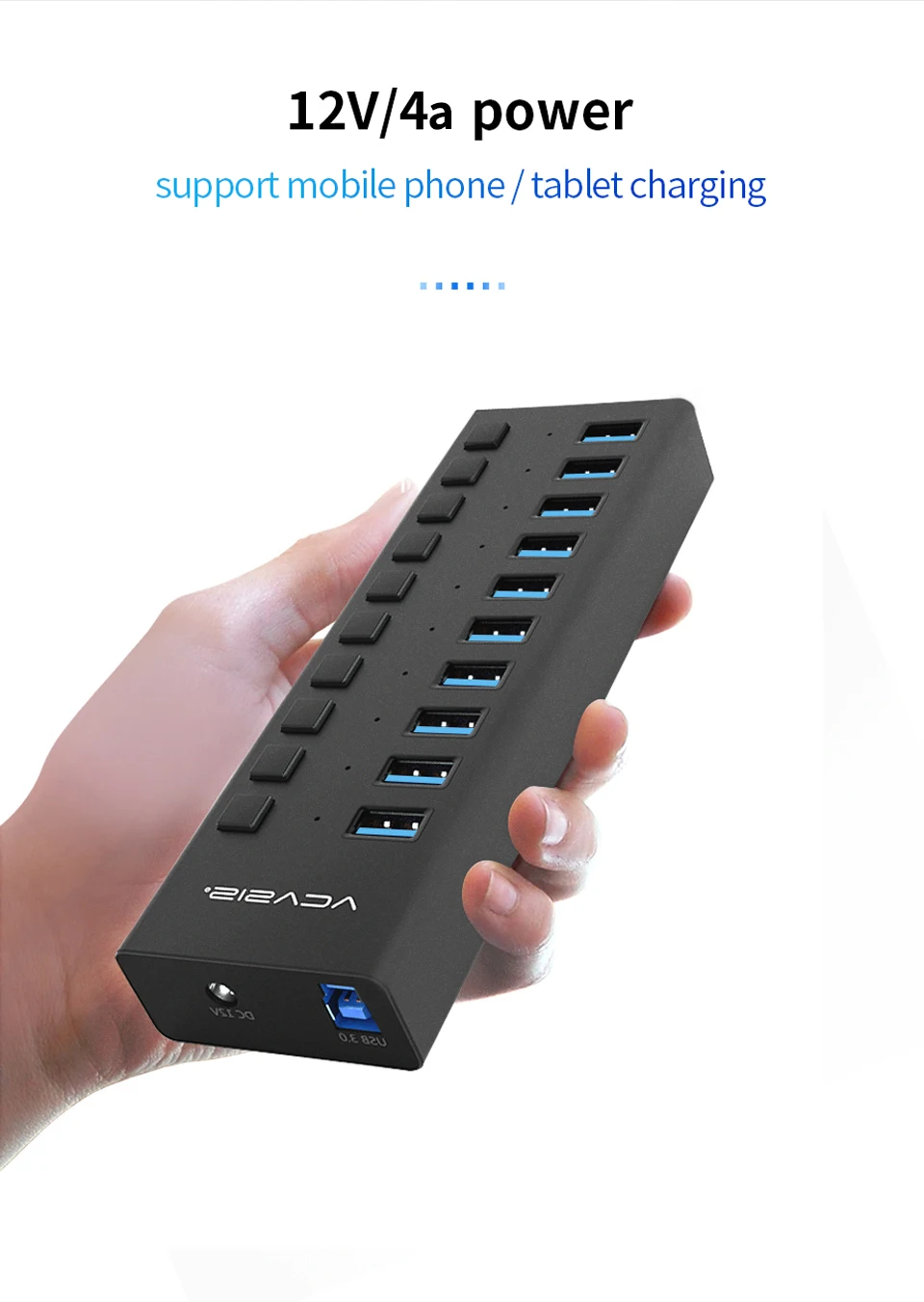 Acasis USB 3,0 концентратор с адаптером питания EU/US/UK 10 портов высокоскоростной USB3.0 концентратор расширитель с переключателем для ПК