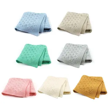 

100x80cm Newborn Baby Knitted Cotton Solid Color Sleeping Bed Stroller Blanket Cover Soft Swaddle Wrap Photograp Props