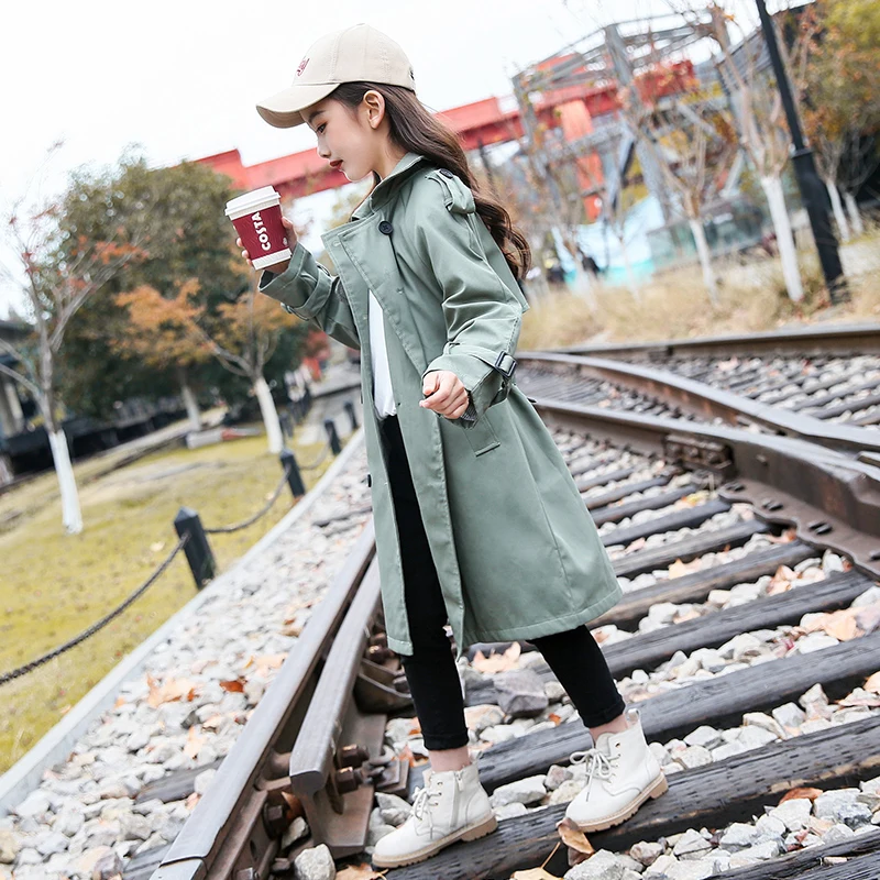 2020 New kids Girls Jackets Solid Detachable Children Windbreaker Bow Coat Trench Spring Autumn 3-14T Baby Girl Jacket