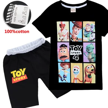 

New Children's Summer Clothing Set Toy Story 4 Forky Woody Buzz Lightyear Printed T-shirt + Short Pants Kids Sports Tracksuit
