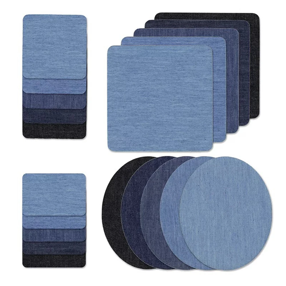5 Pieces Per Set Rectangle Ellipse Dark Blue Sticky Hot Melt Glue Ironing Imitation Denim Pacthes for Repair Jean Jacket | Дом и сад