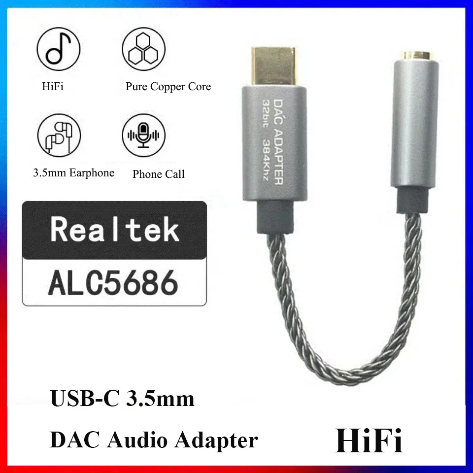 Realtek Alc5686 Usb Type C Dac Headphone Adapter Hifi Decoder Audio 3.5mm Jack Otg Type C